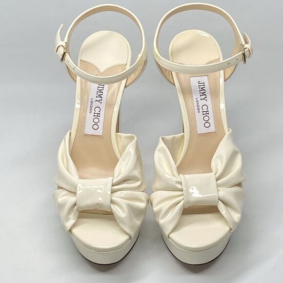 Jimmy Choo Patent Leather Ankle-Strap Platform Sandals - Picture 4 of 14